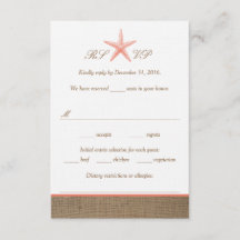 Coral Starfish Burlap Beach Wedding OSA kort