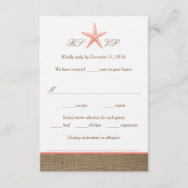 Coral Starfish Burlap Beach Wedding OSA kort