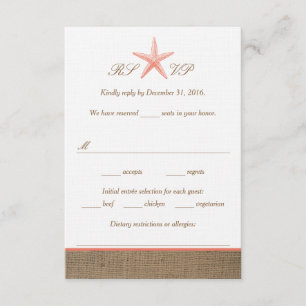 Coral Starfish Burlap Beach Wedding OSA kort