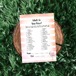 Coral Stripe Flamingo What's in your Purse Game Inbjudningar