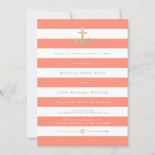 Coral Stripe Nautical Rehearsal Dinner Inbjudan