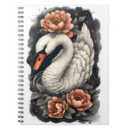 "Coral Swan" Floral Art Spiral Notebook Anteckningsbok