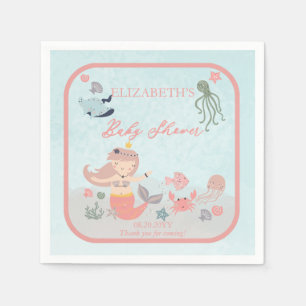 Coral Sweet Little Sjöjungfru Sea Baby Shower Pappersservett