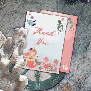 Coral Sweet Sjöjungfru Sea Baby Shower Tack Kort