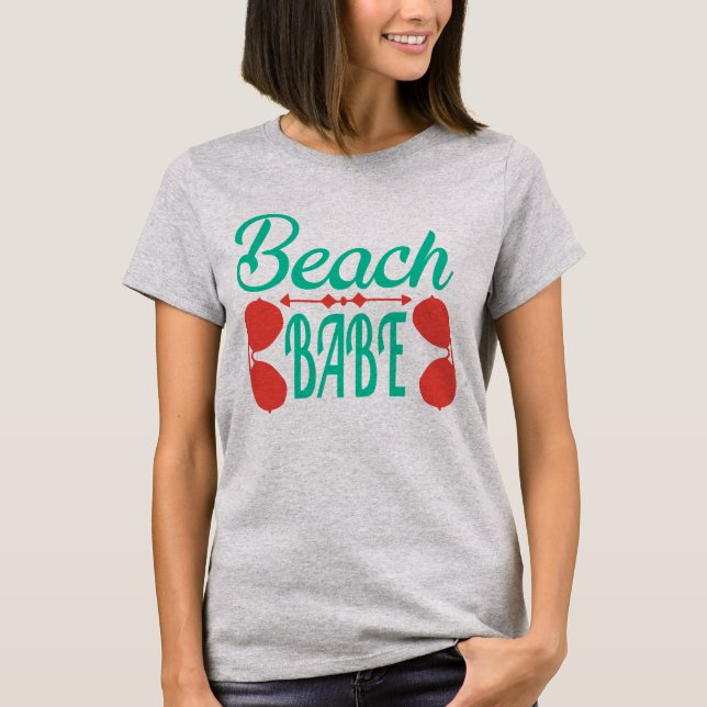 Coral Teal Beach Babe Sunglasses T Shirt (Framsida)
