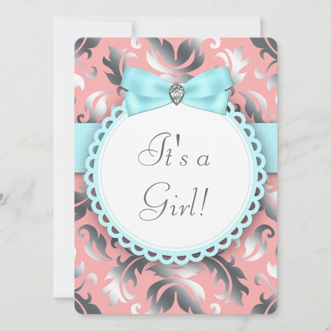 Coral Teal Blue och Grått Flicka Shower Inbjudningar (Framsida)
