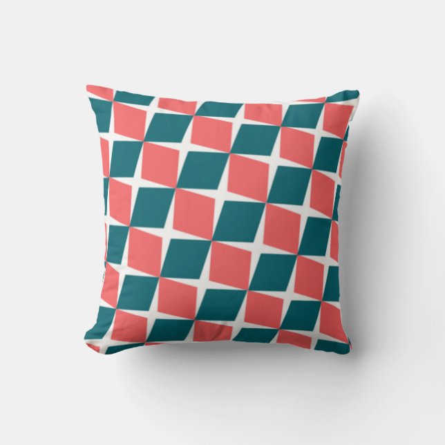 Coral & Teal Diamond Rhythm – Geometric Pattern Kudde (Framsida)