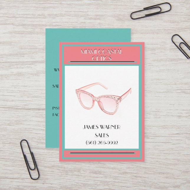 Coral & Teal Retro 80's Miami Sunglass Visitkort (Fram/Back In Situ)