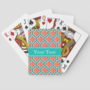 Coral Teal White Moroccan #5DS Namn Mon Casinokort