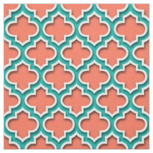 Coral Teal White Moroccan Quatrefoil #5DS Tyg