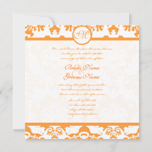 Coral Terracotta Orange Damask Swirls Bröllop Inbjudningar
