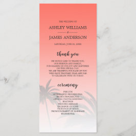 Coral Tropical Handflatan Träd Beach Wedding Program