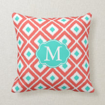 Coral, Turkos, White Ikat Diamond Mönster