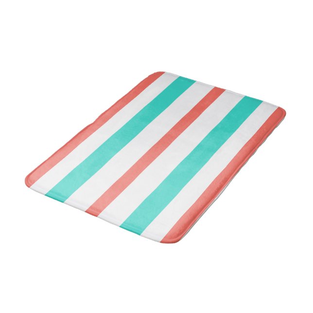 Coral Turquoise White Summer Stripes Badrumsmatta (Vinklad)