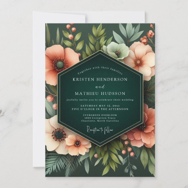 Coral Verdant Bloom Wedding Inbjudningar (Framsida)