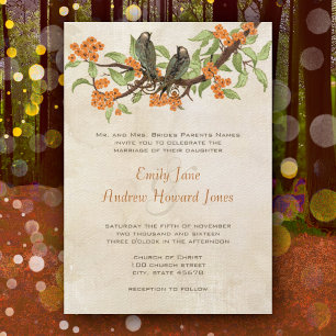 Coral Vintage Love birds Tea Stain Bröllopsinbjudn Inbjudningar
