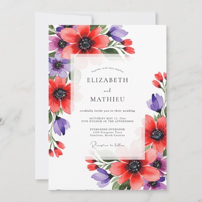 Coral Violet Artistic Bloom Wedding Inbjudningar (Framsida)