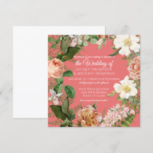 Coral Vit ros Vintage Botaniska Blommigten Bröllop Inbjudningar