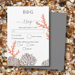 Coral Watercolor Beach Modern Bröllop OSA Kort