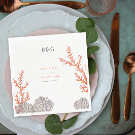 Coral Watercolor Beach Modern Bröllop Pappersservett