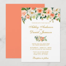 Coral Watercolor Blommigt Guld Bröllop CB