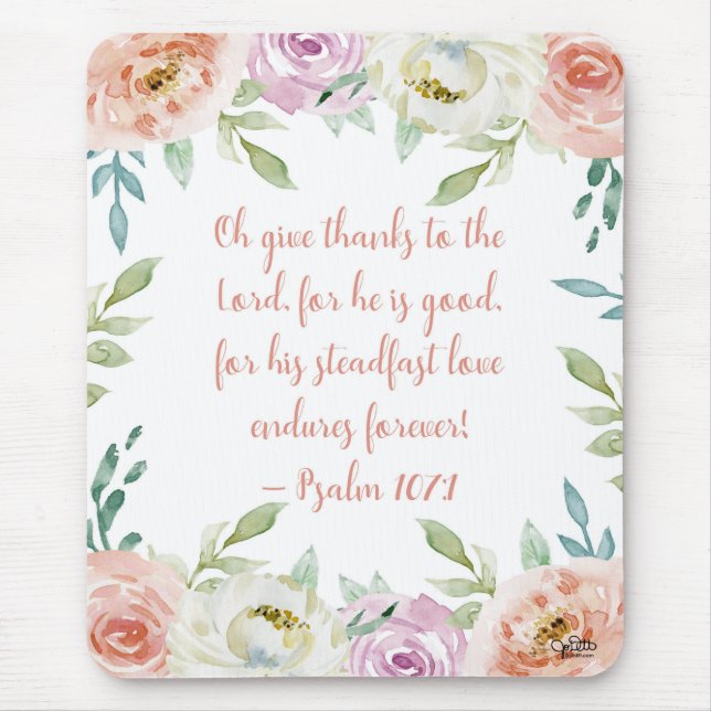 Coral Watercolor Blommigt Psalms Bible Verse Girly Musmatta (Framsidan)
