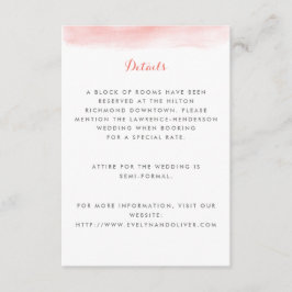 Coral Watercolor Dip Bröllop Tilläggskort