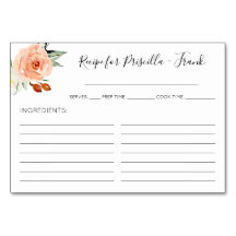 Coral Watercolor Peony Möhippa Recipe Card