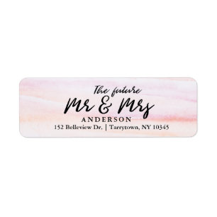 Coral Watercolor skriver The Future Mr och Mrs. Returadress Etikett