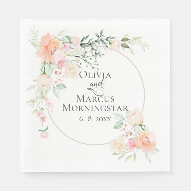 Coral Watercolor Vår Flower Bouquet Pappersservett (Framsidan)
