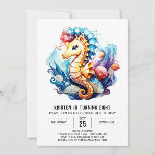 Coral Whispers Seahorse Fantasy Birthday Inbjudningar
