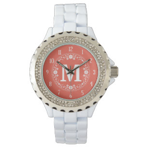 Coral White Blommigt Wand Monogram Armbandsur