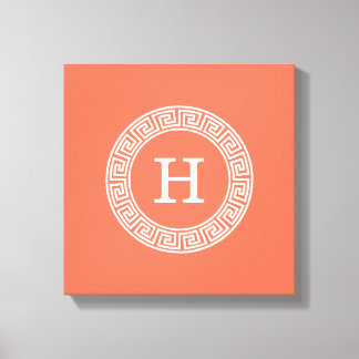 Coral White Grekiska Nyckel Rnd Ram Initial Monogr Canvastryck