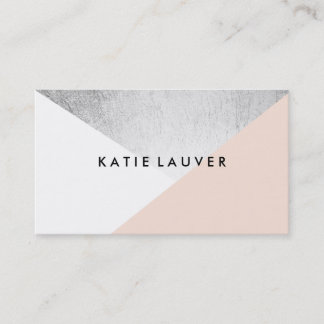 Coral white modern faux silver foil färg block visitkort