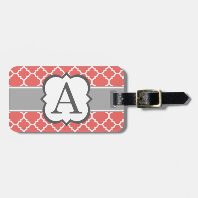 Coral White Monogram Brev A Quatrefoil Bagagebricka (Horisontell Framsida)