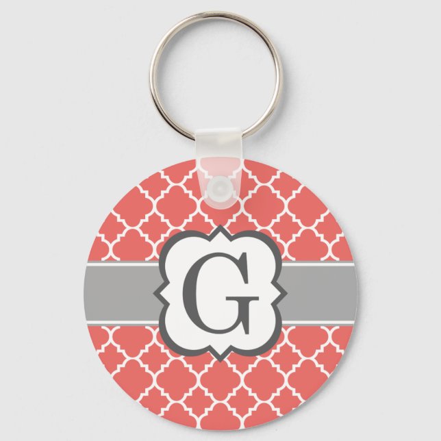 Coral White Monogram Brev G Quatrefoil Nyckelring (Framsida)