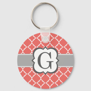 Coral White Monogram Brev G Quatrefoliil Nyckelring