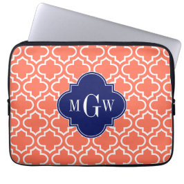 Coral White Moroccan #6 Navy 3 Initial Monogram Laptop Fodral