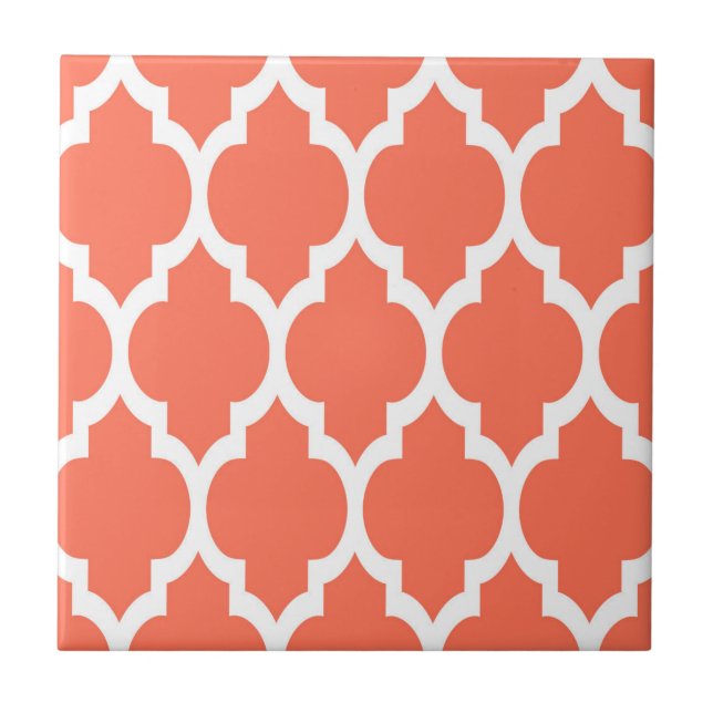Coral White Moroccan Quatrefoil Mönster #4 Kakelplatta (Framsidan)