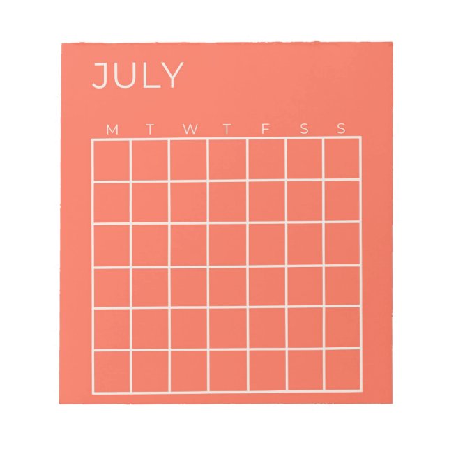 Coral White Odaterad juli-kalender för planerare Anteckningsblock (Framsida)