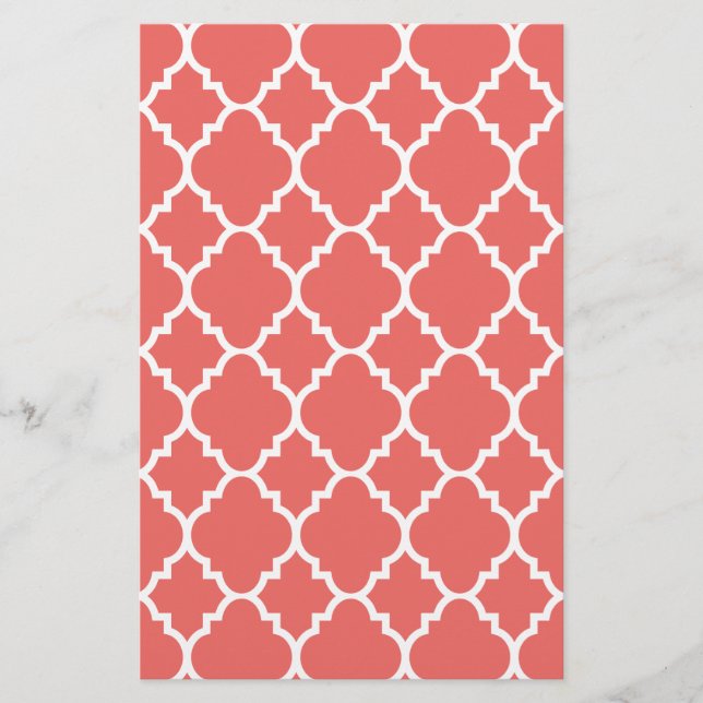 Coral White Quatrefolie Moroccan Mönster Brevpapper (Framsida)