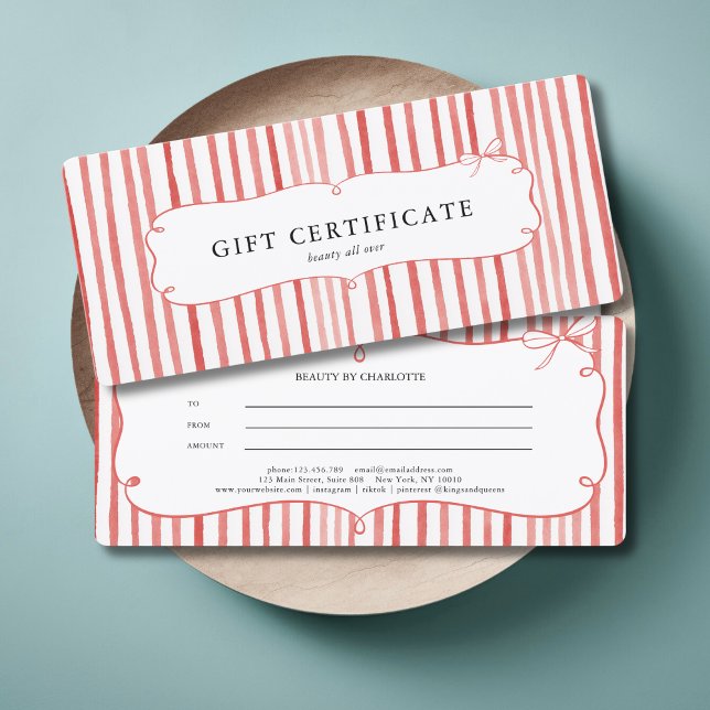 Coral White Stripe Vintage Bow Gift Certificate (Coral White Stripe Vintage Bow Gift Certificate)