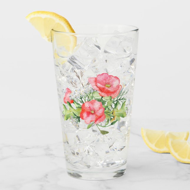 Coral Wildblommor Bouquet Glass Tumbler Glaskopp (Framsida Ice)