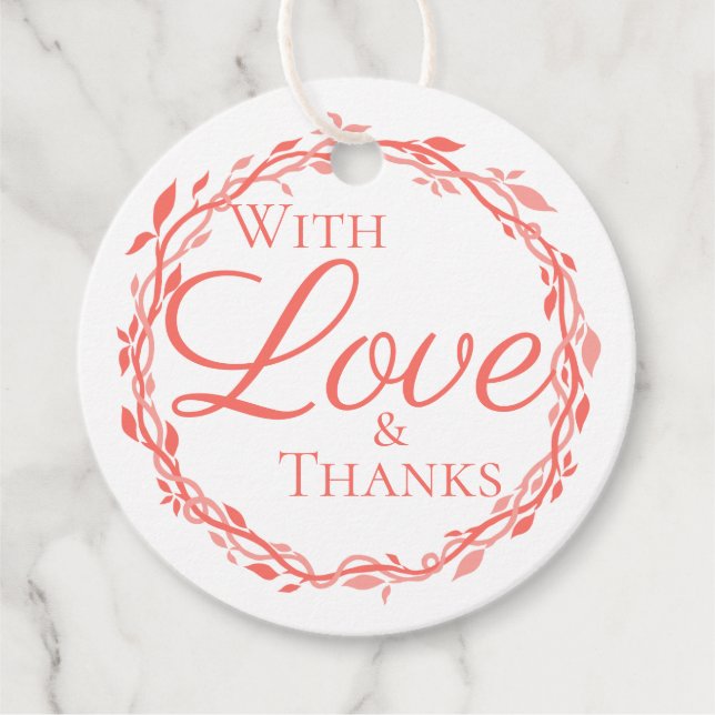 Coral Woodsy Bröllop Modern Rustic Dubbla Sided Gåvor Etiketter (Framsida)