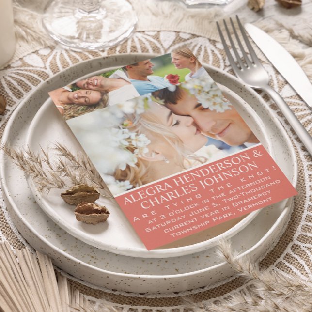 Coral your Photo Typography-bröllopsinbjudningar Inbjudningar (Skapare uppladdad)