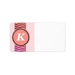 Coral Zebra mönstrad Monogram Adressetikett