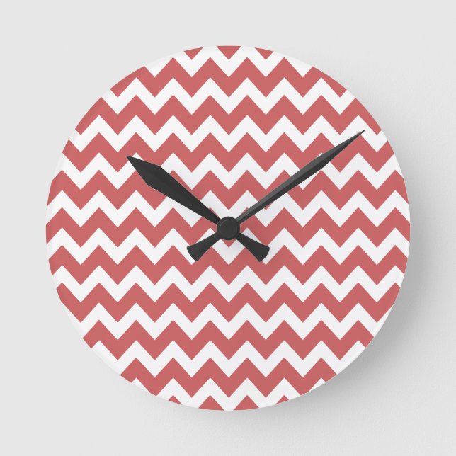 Coral Zigzag Chevron Rand Rund Klocka (Framsida)