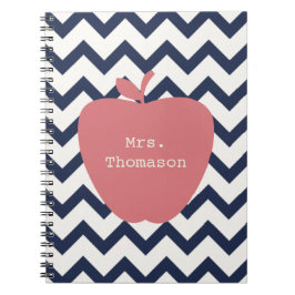 Coraläpple & Navy Chevron Lärare Anteckningsbok Med Spiral