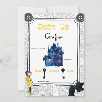 Coraline-inbjudningar - Halloweenfest Inbjudningar