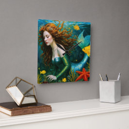 "Coralyn" - Vackerlig Sjöjungfru Fyrkantig Klocka